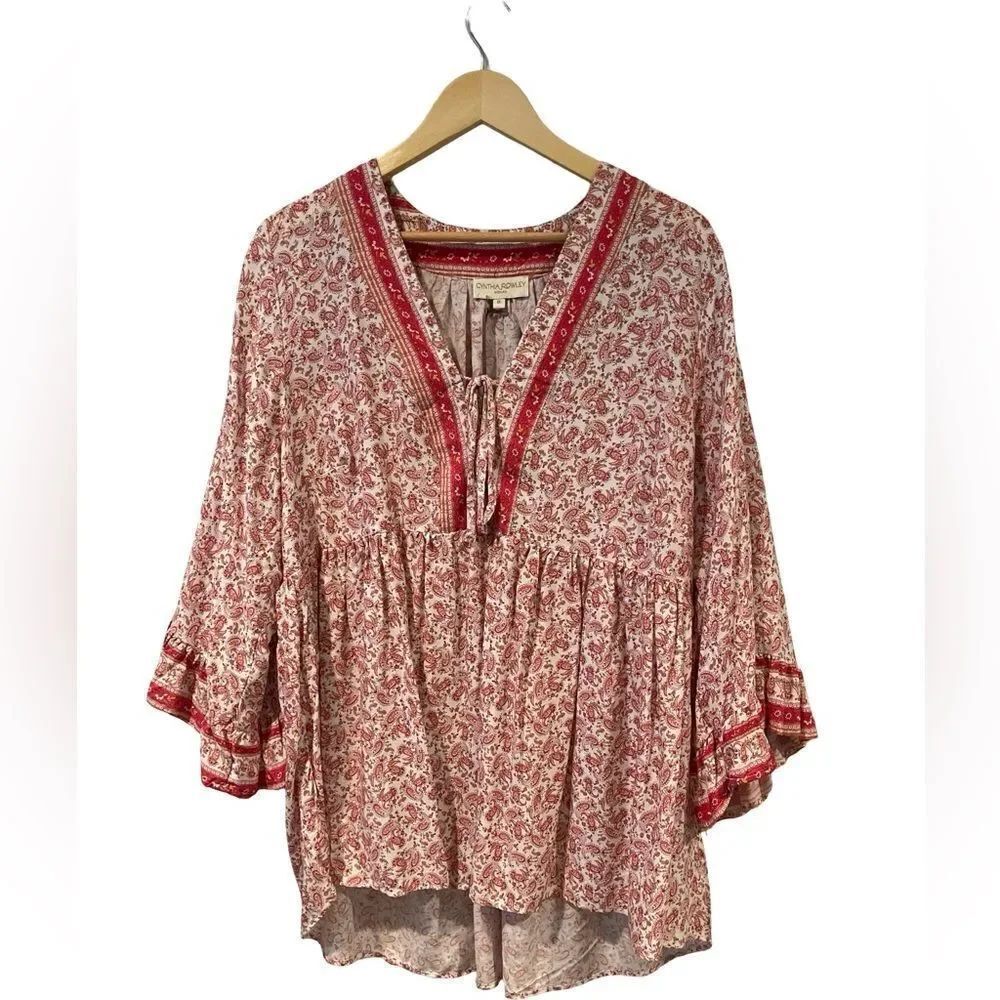 Cynthia Rowley Red and Cream Floral Blouse
